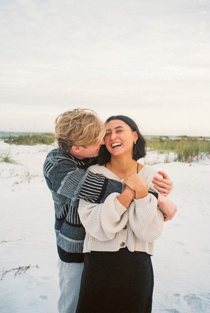 beach engagement session on film