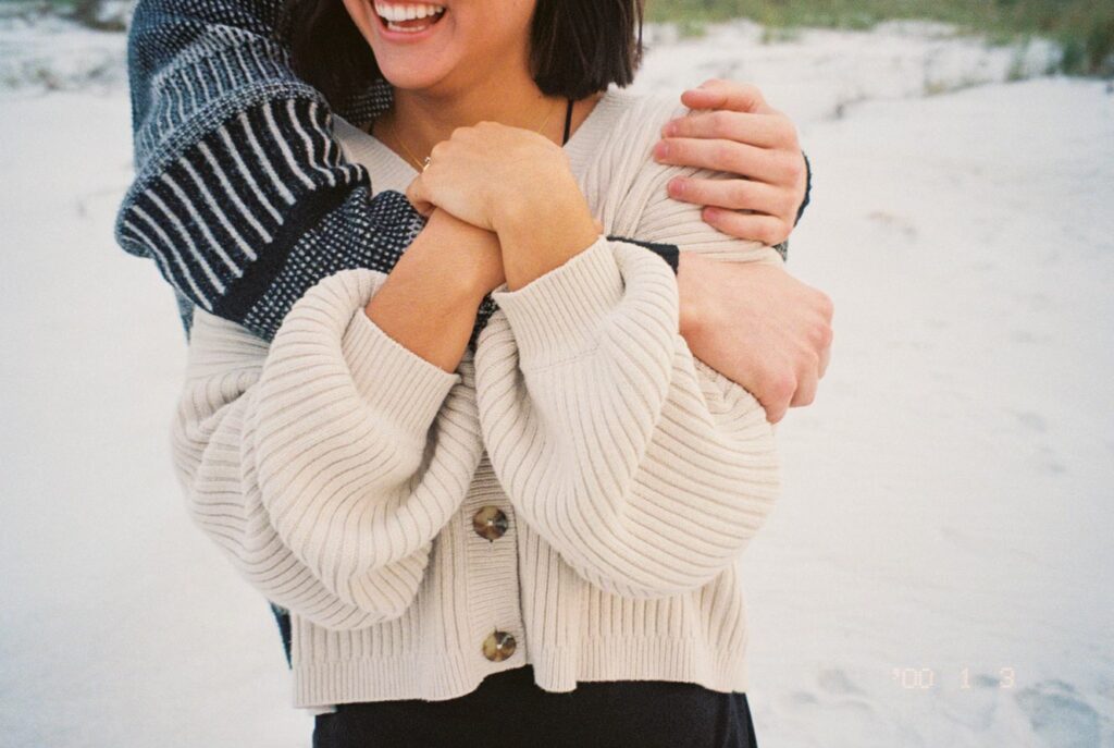 beach engagement session on film