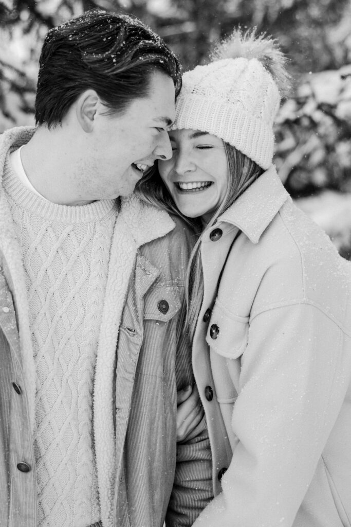 snowy engagement session