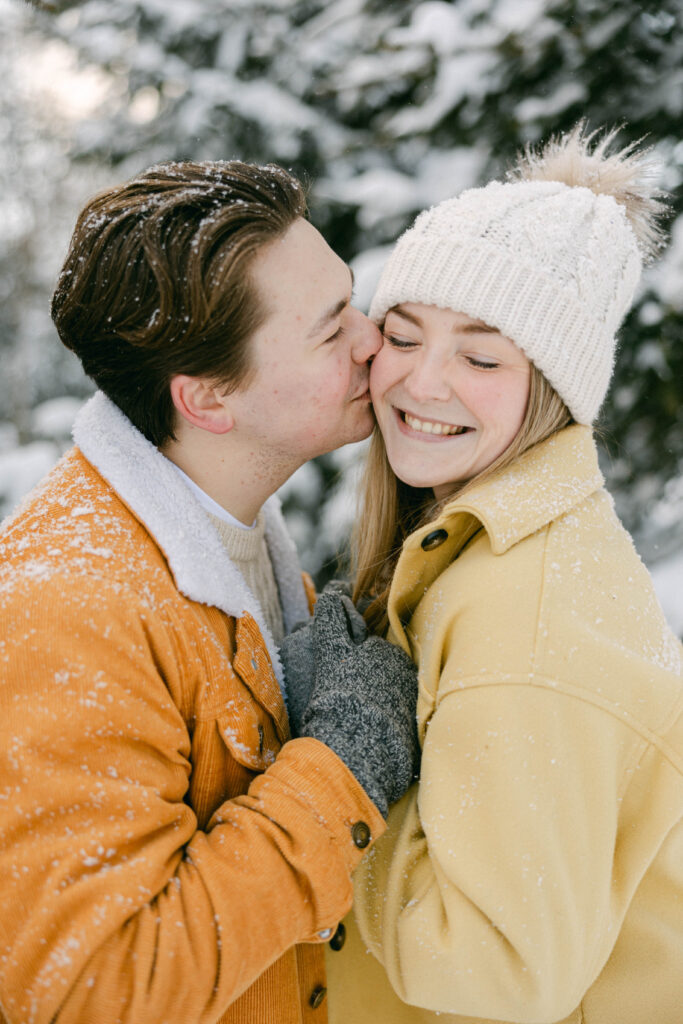 snowy engagement session