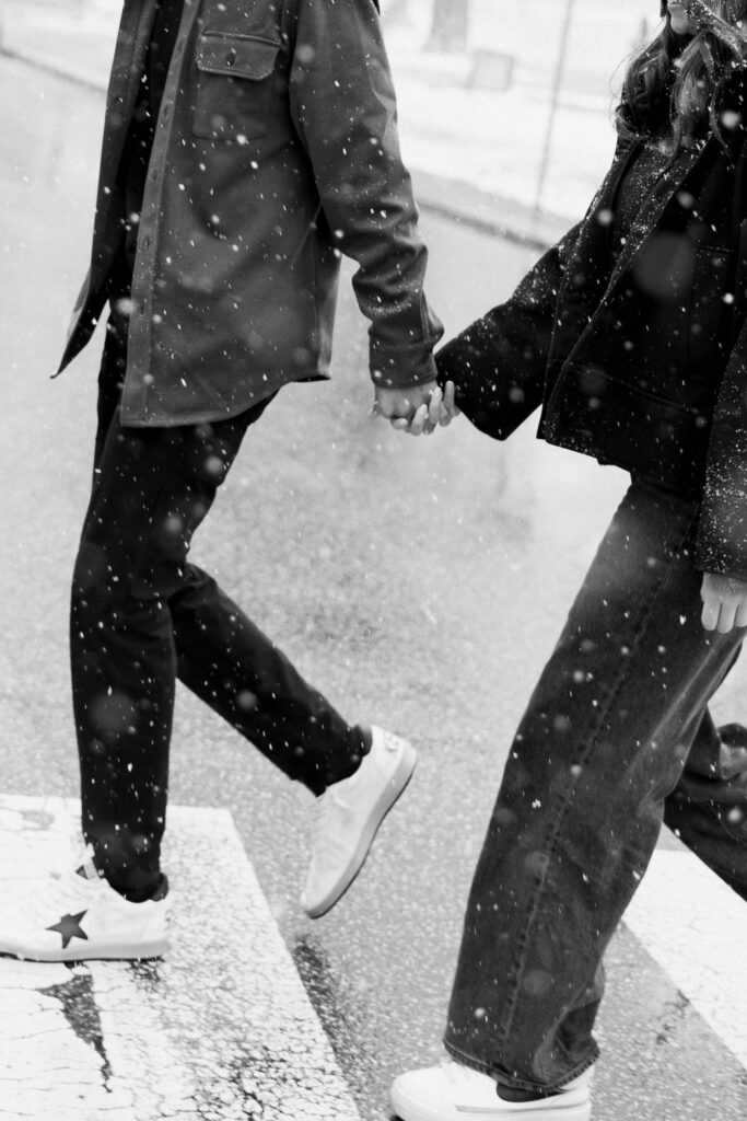 snowy engagement session