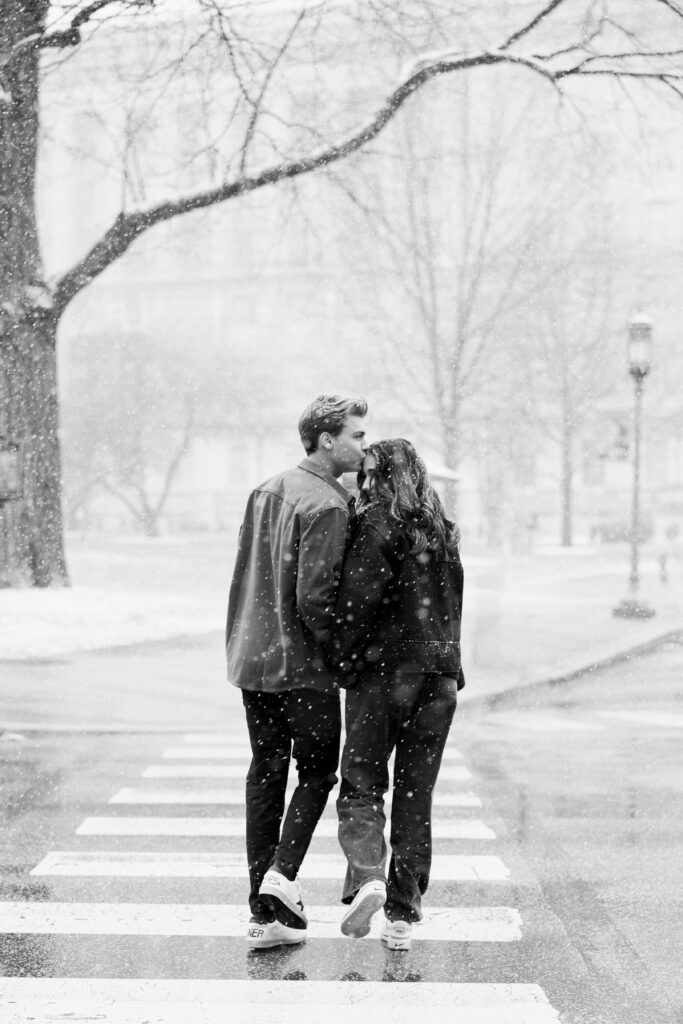 snowy engagement session