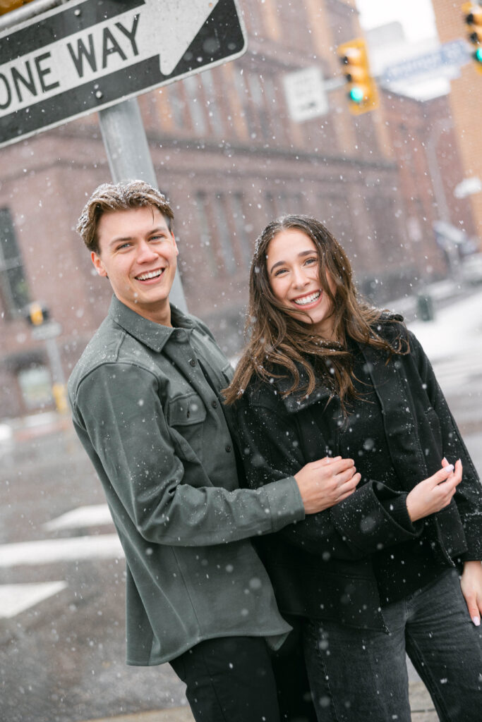 snowy engagement session