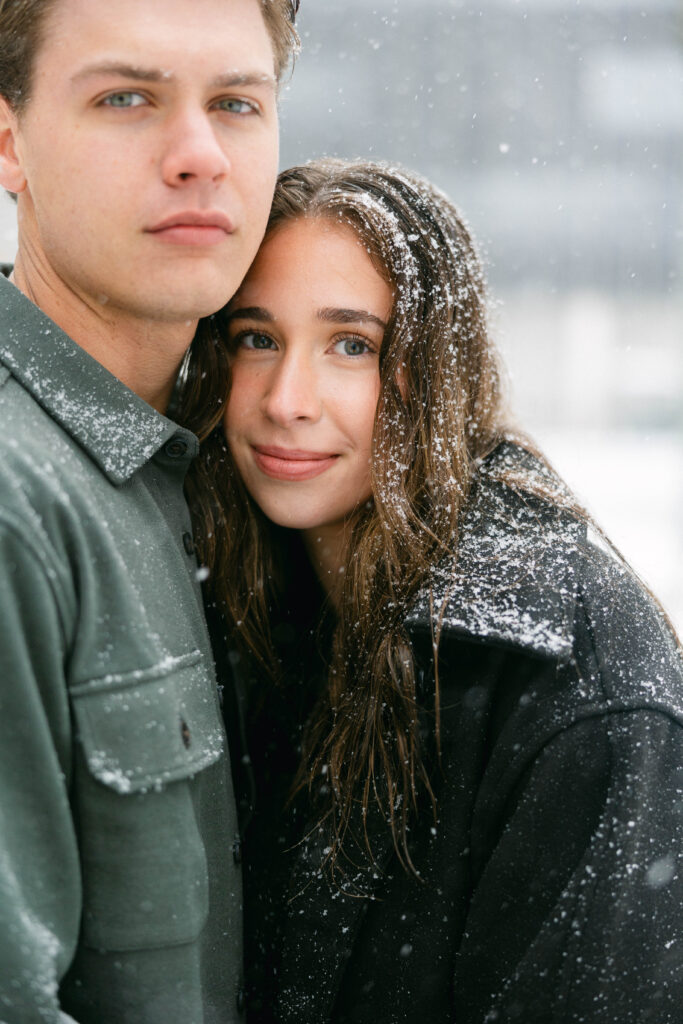 snowy engagement session