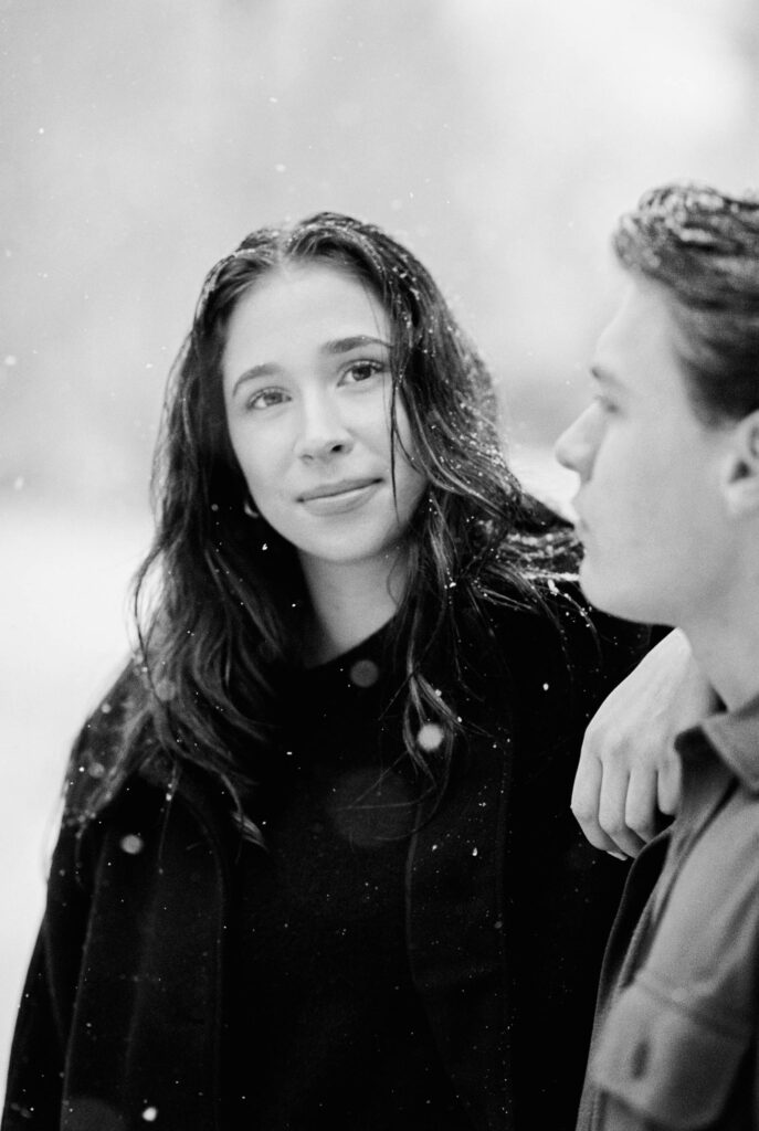 snowy engagement session