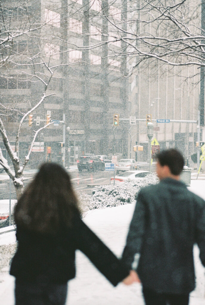 snowy engagement session