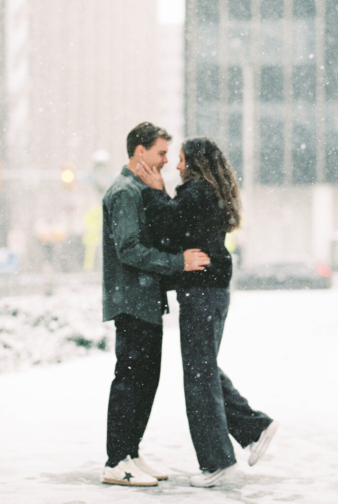 snowy engagement session